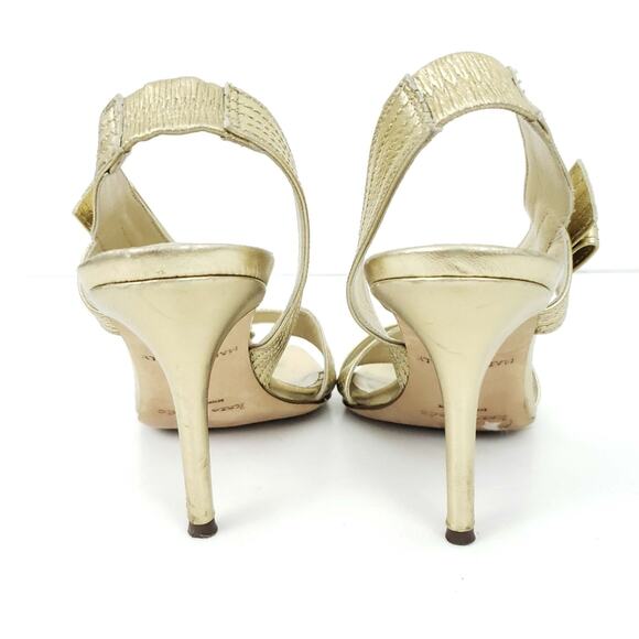 Kate Spade Gold Bow Heels Slingback Heels 7M Open Toe, Metallic, Formal, Wedding - Picture 4 of 11